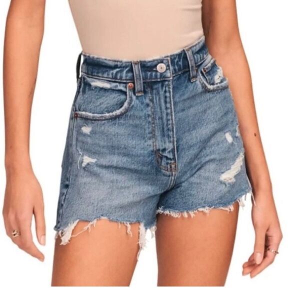 Abercrombie & Fitch Distressed High Rise Mom Shorts Size 25 - Picture 3 of 12